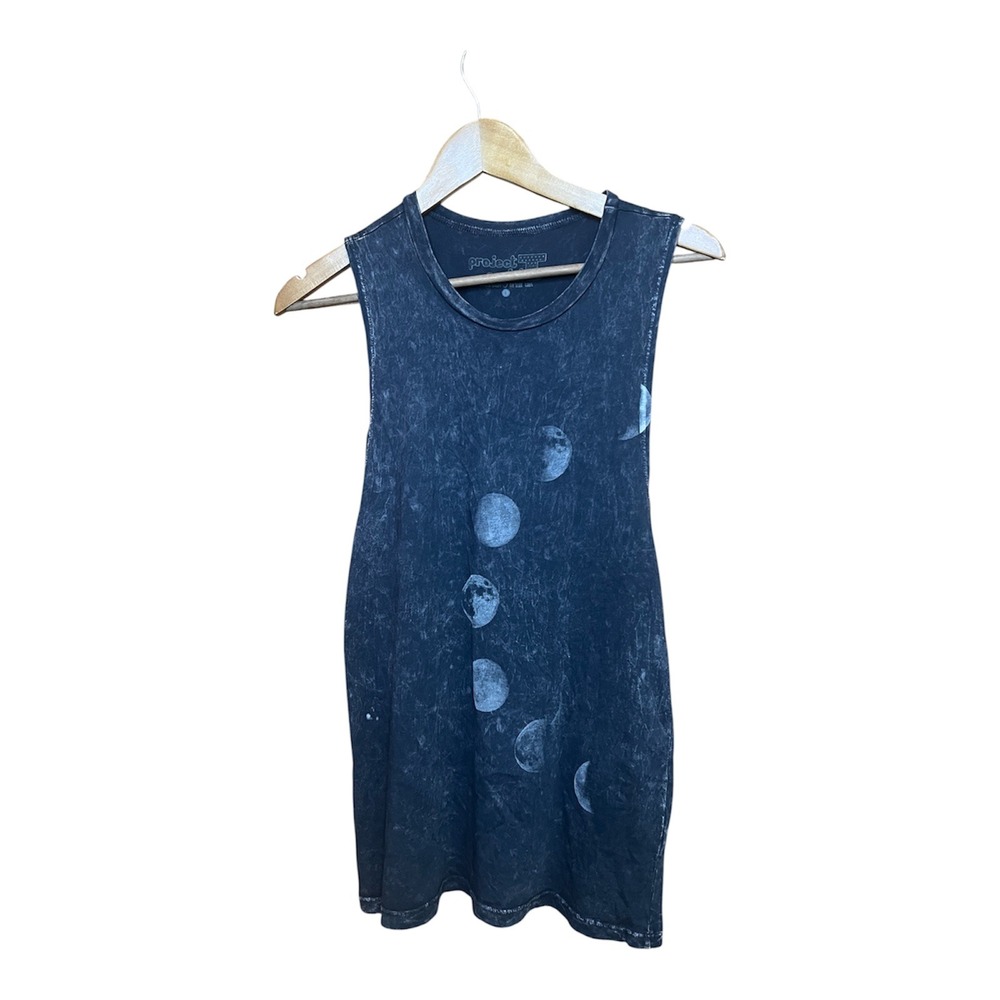 Project Social T Moon Phase Muscle Tank Top Charcoal Grey Mineral Wash Small